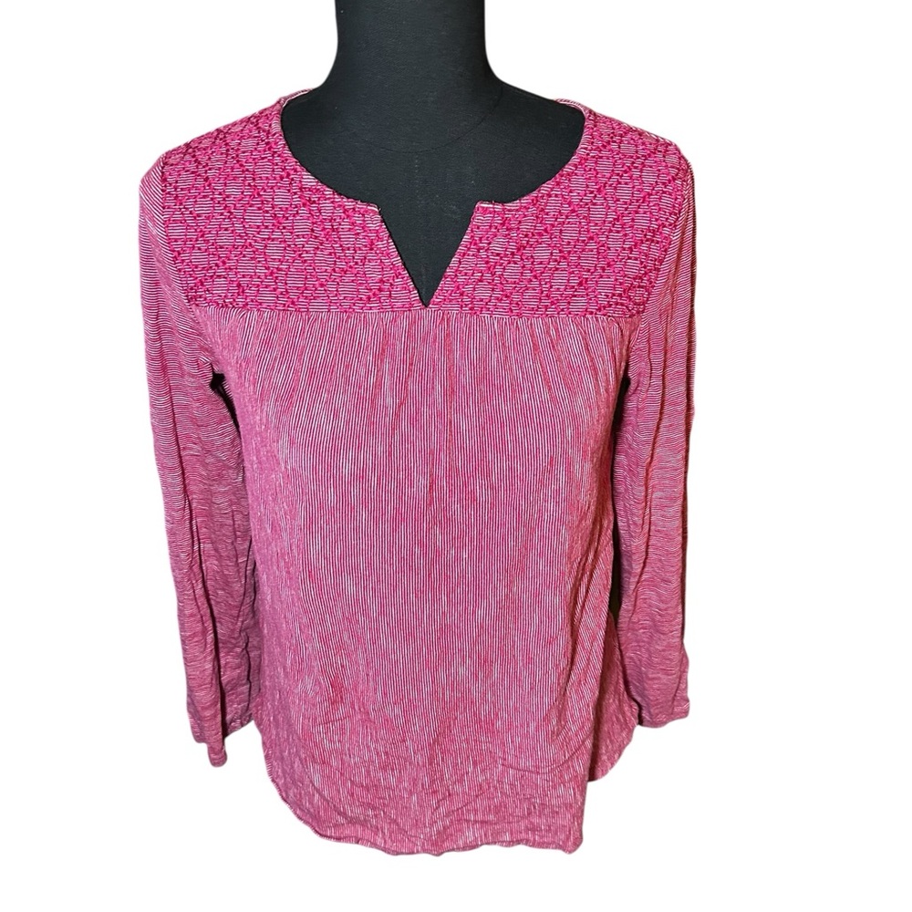 Croft & Barrow Red Heathered Embroidered Blouse 3/4 Sleeve Size Small